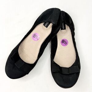 Adam Tucker PRESCOTT Black Suede Leather Bow Toe Padded Slip On Ballet Flats